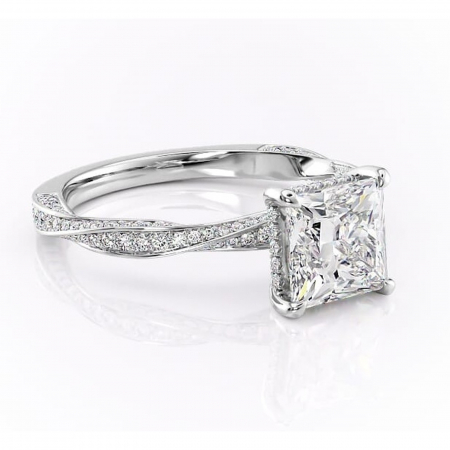 Princess - Inel de logodnă Rhea din aur Alb 14kt cu moissanite tăietură princess – Montură pavé rafinată pentru profil înalt | Personalizează și configurează gratuit online