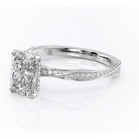 Inel de logodnă Rhea din aur Alb 14kt cu moissanite tăietură radiantă – Montură pavé rafinată pentru profil înalt | Personalizează și configurează gratuit online [6]