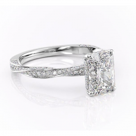 Radiantă - Inel de logodnă Rhea din aur Alb 14kt cu moissanite tăietură radiantă – Montură pavé rafinată pentru profil înalt | Personalizează și configurează gratuit online