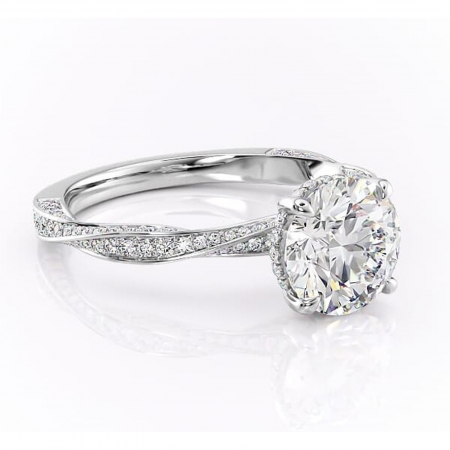 Aur alb - Inel de logodnă Rhea din aur Alb 14kt cu moissanite tăietură rotundă – Montură pavé rafinată pentru profil înalt | Personalizează și configurează gratuit online