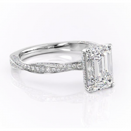 Smarald - Inel de logodnă Rhea din aur Alb 14kt cu moissanite tăietură smarald – Montură pavé rafinată pentru profil înalt | Personalizează și configurează gratuit online