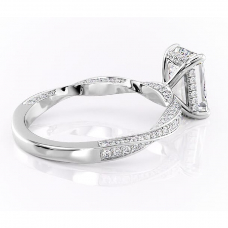 Inel de logodnă Rhea din aur Alb 14kt cu moissanite tăietură smarald – Montură pavé rafinată pentru profil înalt | Personalizează și configurează gratuit online [2]