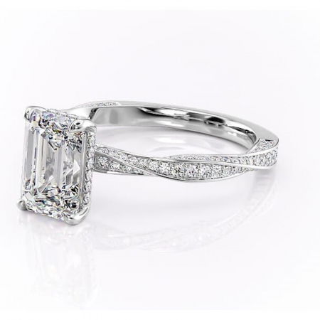 Inel de logodnă Rhea din aur Alb 14kt cu moissanite tăietură smarald – Montură pavé rafinată pentru profil înalt | Personalizează și configurează gratuit online [6]