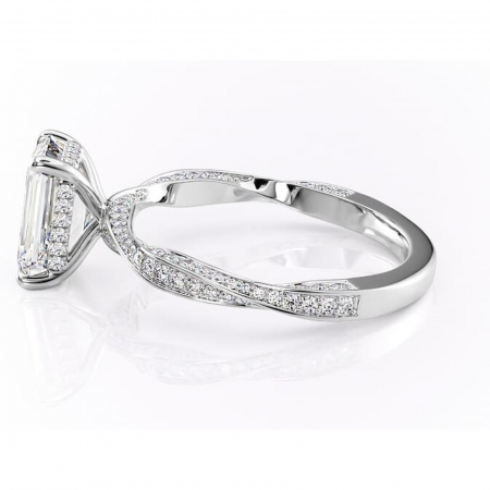 Inel de logodnă Rhea din aur Alb 14kt cu moissanite tăietură smarald – Montură pavé rafinată pentru profil înalt | Personalizează și configurează gratuit online [5]