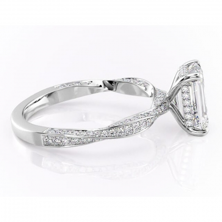 Inel de logodnă Rhea din aur Alb 14kt cu moissanite tăietură smarald – Montură pavé rafinată pentru profil înalt | Personalizează și configurează gratuit online [1]