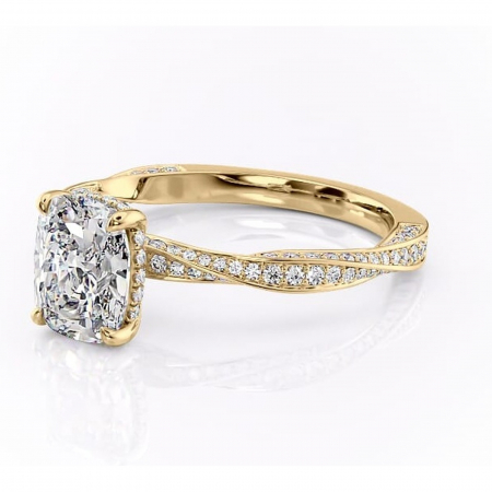 Inel de logodnă Rhea din aur Galben 14kt cu moissanite tăietură asscher – Montură pavé rafinată pentru profil înalt | Personalizează și configurează gratuit online [6]