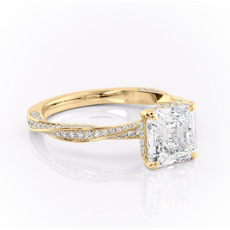 18K - Inel de logodnă Rhea din aur Galben 18kt cu moissanite tăietură asscher – Montură pavé rafinată pentru profil înalt | Personalizează și configurează gratuit online