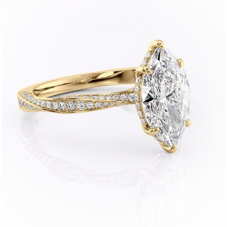 14K - Inel de logodnă Rhea din aur Galben 14kt cu moissanite tăietură marquise – Montură pavé rafinată pentru profil înalt | Personalizează și configurează gratuit online