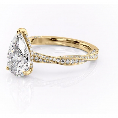 Inel de logodnă Rhea din aur Galben 18kt cu moissanite tăietură pară – Montură pavé rafinată pentru profil înalt | Personalizează și configurează gratuit online [6]