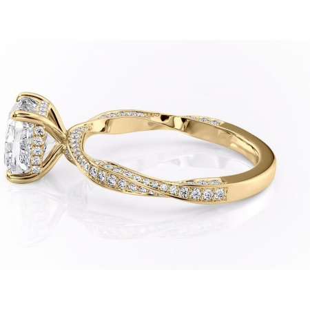Inel de logodnă Rhea din aur Galben 14kt cu moissanite tăietură pernă – Montură pavé rafinată pentru profil înalt | Personalizează și configurează gratuit online [5]