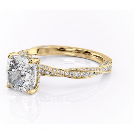 Inel de logodnă Rhea din aur Galben 14kt cu moissanite tăietură pernă – Montură pavé rafinată pentru profil înalt | Personalizează și configurează gratuit online [6]