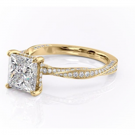 Inel de logodnă Rhea din aur Galben 14kt cu moissanite tăietură princess – Montură pavé rafinată pentru profil înalt | Personalizează și configurează gratuit online [6]