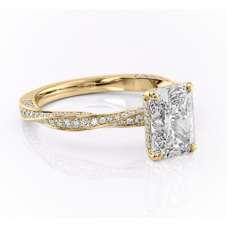 18K - Inel de logodnă Rhea din aur Galben 18kt cu moissanite tăietură radiantă – Montură pavé rafinată pentru profil înalt | Personalizează și configurează gratuit online