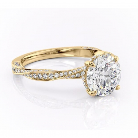 Aur galben - Inel de logodnă Rhea din aur Galben 14kt cu moissanite tăietură rotundă – Montură pavé rafinată pentru profil înalt | Personalizează și configurează gratuit online