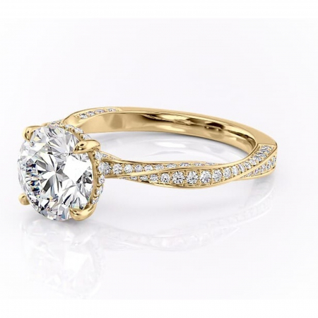 Inel de logodnă Rhea din aur Galben 14kt cu moissanite tăietură rotundă – Montură pavé rafinată pentru profil înalt | Personalizează și configurează gratuit online [6]