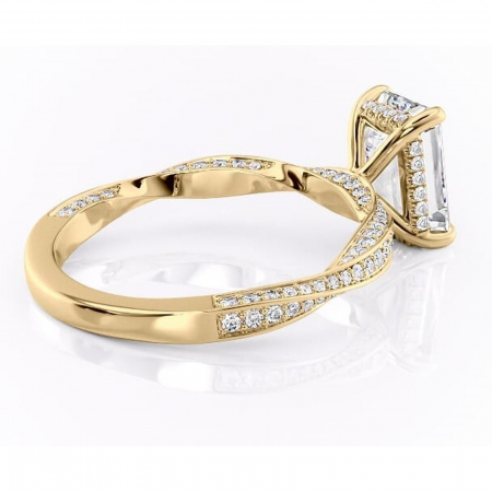 Inel de logodnă Rhea din aur Galben 14kt cu moissanite tăietură smarald – Montură pavé rafinată pentru profil înalt | Personalizează și configurează gratuit online [2]