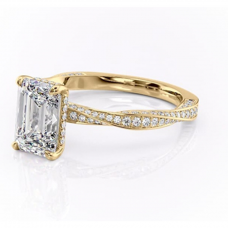 Inel de logodnă Rhea din aur Galben 14kt cu moissanite tăietură smarald – Montură pavé rafinată pentru profil înalt | Personalizează și configurează gratuit online [6]