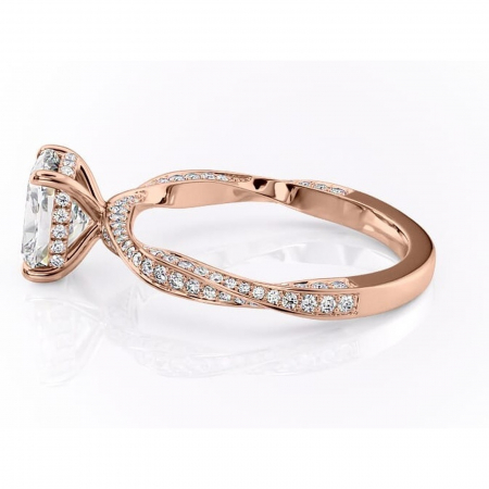 Inel de logodnă Rhea din aur Rose 14kt cu moissanite tăietură asscher – Montură pavé rafinată pentru profil înalt | Personalizează și configurează gratuit online [5]
