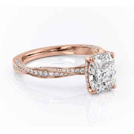 Pernă alungită - Inel de logodnă Rhea din aur Rose 14kt cu moissanite tăietură asscher – Montură pavé rafinată pentru profil înalt | Personalizează și configurează gratuit online