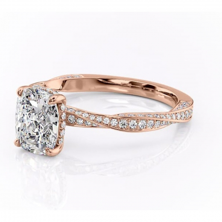 Inel de logodnă Rhea din aur Rose 14kt cu moissanite tăietură asscher – Montură pavé rafinată pentru profil înalt | Personalizează și configurează gratuit online [6]