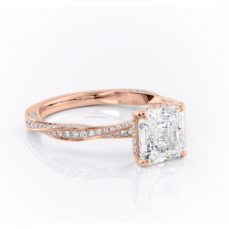 18K - Inel de logodnă Rhea din aur Rose 18kt cu moissanite tăietură asscher – Montură pavé rafinată pentru profil înalt | Personalizează și configurează gratuit online