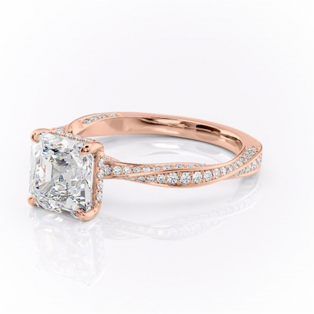 Inel de logodnă Rhea din aur Rose 14kt cu moissanite tăietură asscher – Montură pavé rafinată pentru profil înalt | Personalizează și configurează gratuit online [6]