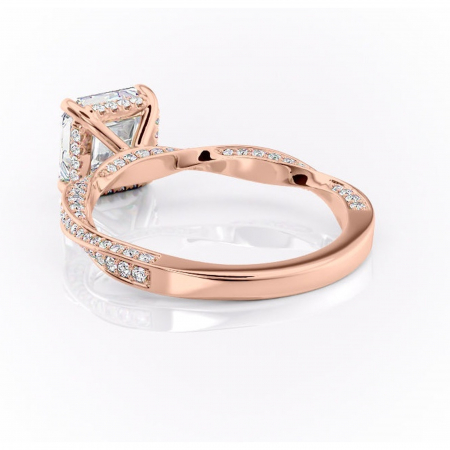 Inel de logodnă Rhea din aur Rose 14kt cu moissanite tăietură asscher – Montură pavé rafinată pentru profil înalt | Personalizează și configurează gratuit online [3]