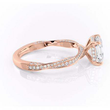 Inel de logodnă Rhea din aur Rose 14kt cu moissanite tăietură asscher – Montură pavé rafinată pentru profil înalt | Personalizează și configurează gratuit online [1]