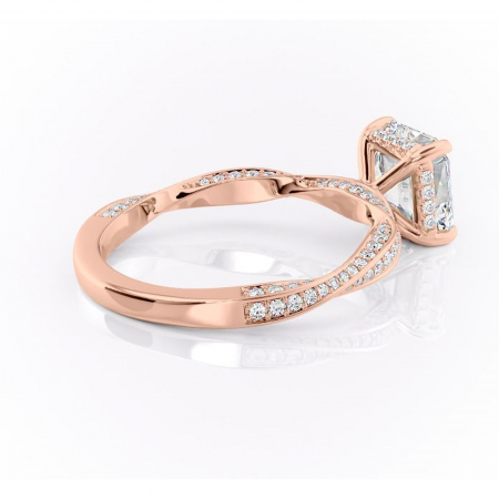 Inel de logodnă Rhea din aur Rose 14kt cu moissanite tăietură asscher – Montură pavé rafinată pentru profil înalt | Personalizează și configurează gratuit online [2]