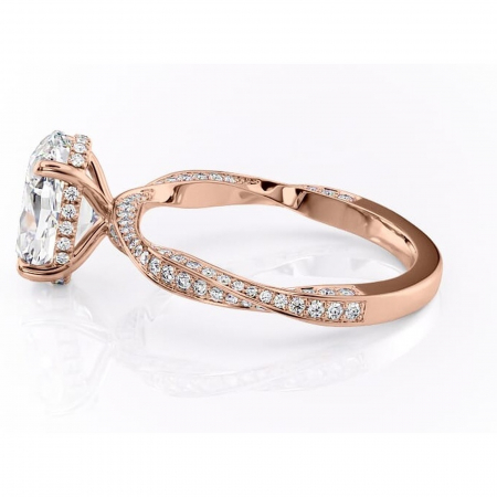 Inel de logodnă Rhea din aur Rose 18kt cu moissanite tăietură ovală – Montură pavé rafinată pentru profil înalt | Personalizează și configurează gratuit online [5]
