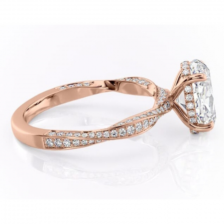 Inel de logodnă Rhea din aur Rose 18kt cu moissanite tăietură ovală – Montură pavé rafinată pentru profil înalt | Personalizează și configurează gratuit online [1]