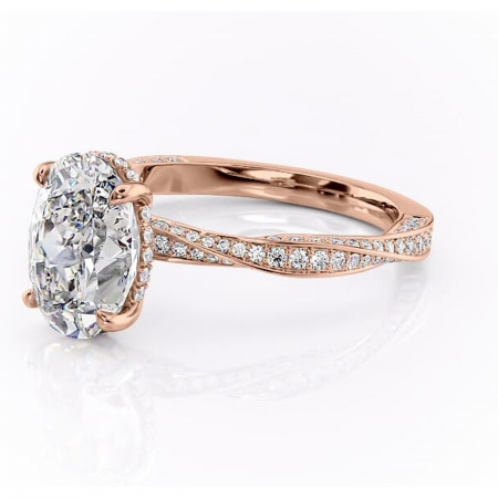 Inel de logodnă Rhea din aur Rose 18kt cu moissanite tăietură ovală – Montură pavé rafinată pentru profil înalt | Personalizează și configurează gratuit online [6]