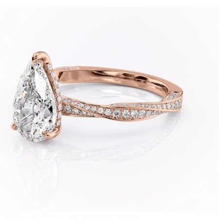 Inel de logodnă Rhea din aur Rose 14kt cu moissanite tăietură pară – Montură pavé rafinată pentru profil înalt | Personalizează și configurează gratuit online [6]