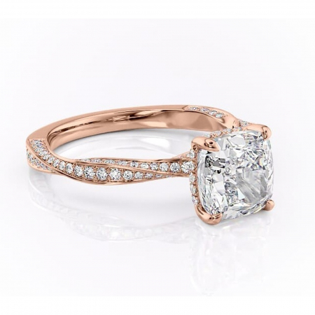 Pernă - Inel de logodnă Rhea din aur Rose 18kt cu moissanite tăietură pernă – Montură pavé rafinată pentru profil înalt | Personalizează și configurează gratuit online