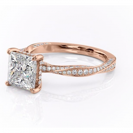 Inel de logodnă Rhea din aur Rose 14kt cu moissanite tăietură princess – Montură pavé rafinată pentru profil înalt | Personalizează și configurează gratuit online [6]