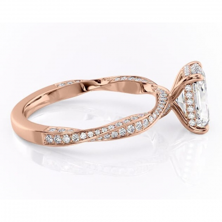 Inel de logodnă Rhea din aur Rose 18kt cu moissanite tăietură radiantă – Montură pavé rafinată pentru profil înalt | Personalizează și configurează gratuit online [1]