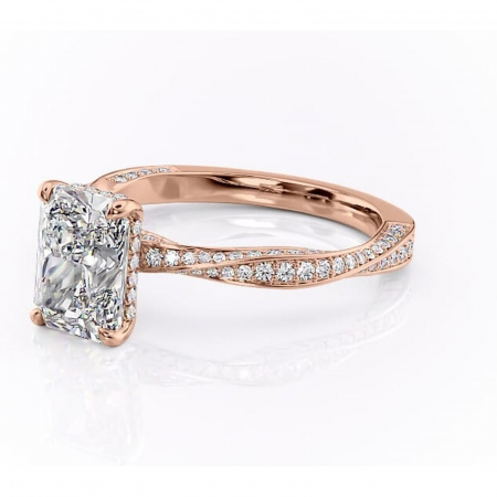Inel de logodnă Rhea din aur Rose 18kt cu moissanite tăietură radiantă – Montură pavé rafinată pentru profil înalt | Personalizează și configurează gratuit online [6]