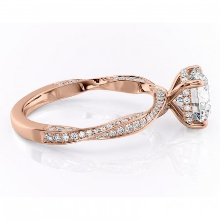 Inel de logodnă Rhea din aur Rose 14kt cu moissanite tăietură rotundă – Montură pavé rafinată pentru profil înalt | Personalizează și configurează gratuit online [1]