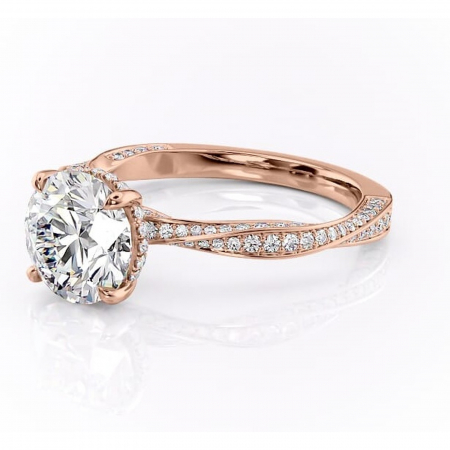 Inel de logodnă Rhea din aur Rose 14kt cu moissanite tăietură rotundă – Montură pavé rafinată pentru profil înalt | Personalizează și configurează gratuit online [6]