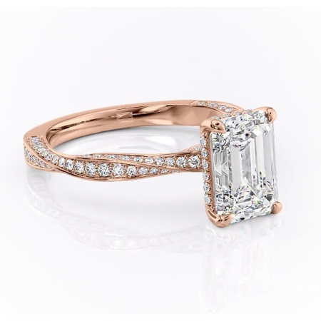 Smarald - Inel de logodnă Rhea din aur Rose 18kt cu moissanite tăietură smarald – Montură pavé rafinată pentru profil înalt | Personalizează și configurează gratuit online