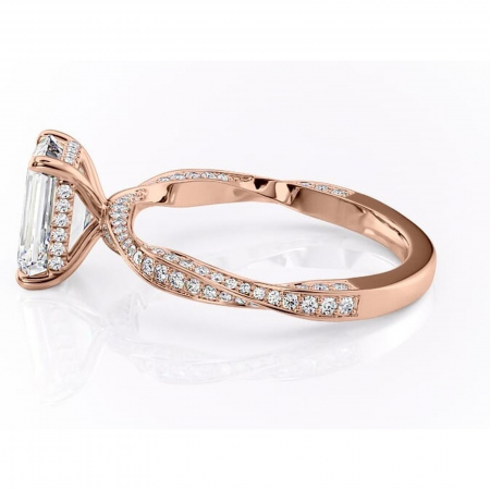 Inel de logodnă Rhea din aur Rose 18kt cu moissanite tăietură smarald – Montură pavé rafinată pentru profil înalt | Personalizează și configurează gratuit online [5]