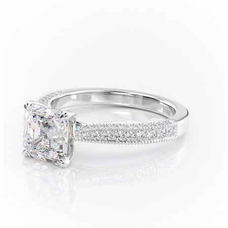 Inel de logodnă Romy din aur Alb 14kt cu moissanite tăietură asscher – Montură pavé rafinată pentru profil înalt | Personalizează și configurează gratuit online [6]