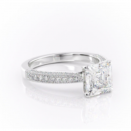 Asscher - Inel de logodnă Romy din aur Alb 14kt cu moissanite tăietură asscher – Montură pavé rafinată pentru profil înalt | Personalizează și configurează gratuit online