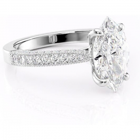 Marquise - Inel de logodnă Romy din aur Alb 14kt cu moissanite tăietură marquise – Montură pavé rafinată pentru profil înalt | Personalizează și configurează gratuit online