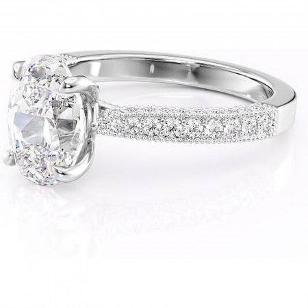 Inel de logodnă Romy din aur Alb 18kt cu moissanite tăietură ovală – Montură pavé rafinată pentru profil înalt | Personalizează și configurează gratuit online [6]