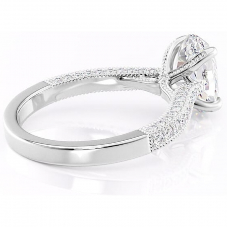 Inel de logodnă Romy din aur Alb 18kt cu moissanite tăietură ovală – Montură pavé rafinată pentru profil înalt | Personalizează și configurează gratuit online [2]