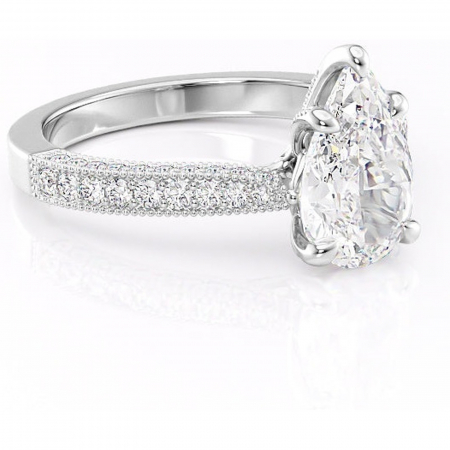 Pară - Inel de logodnă Romy din aur Alb 14kt cu moissanite tăietură pară – Montură pavé rafinată pentru profil înalt | Personalizează și configurează gratuit online