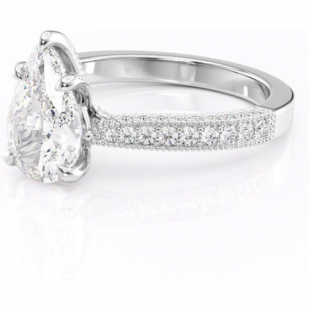 Inel de logodnă Romy din aur Alb 14kt cu moissanite tăietură pară – Montură pavé rafinată pentru profil înalt | Personalizează și configurează gratuit online [6]