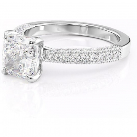 Inel de logodnă Romy din aur Alb 14kt cu moissanite tăietură pernă – Montură pavé rafinată pentru profil înalt | Personalizează și configurează gratuit online [6]