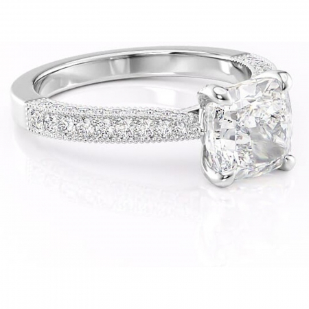 Pernă - Inel de logodnă Romy din aur Alb 14kt cu moissanite tăietură pernă – Montură pavé rafinată pentru profil înalt | Personalizează și configurează gratuit online